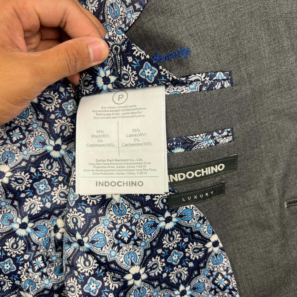 Indochino Luxury Blazer Sport Coat Men 42R Gray Wool Cashmere Blend Two Button